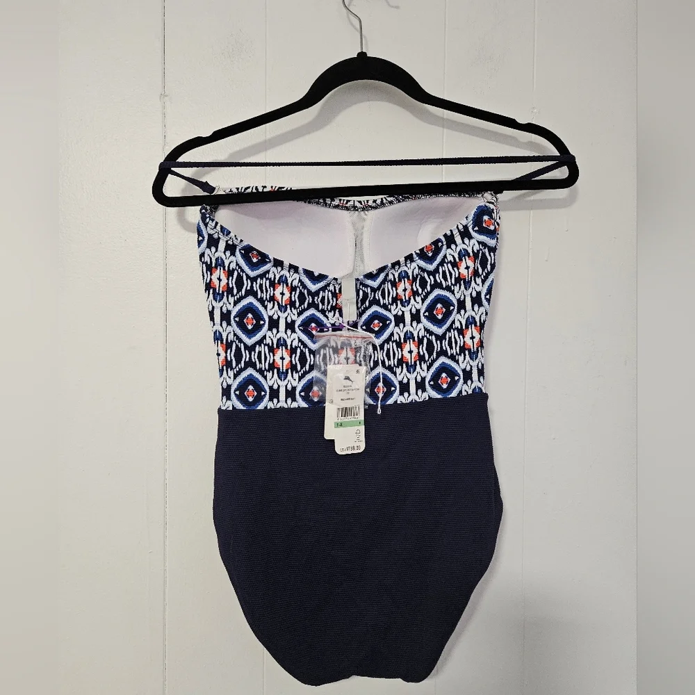NWT Tommy Bahama Island Cays Ikat Bandeau One Piece Swimsuit Indigo - Picture 3 of 4